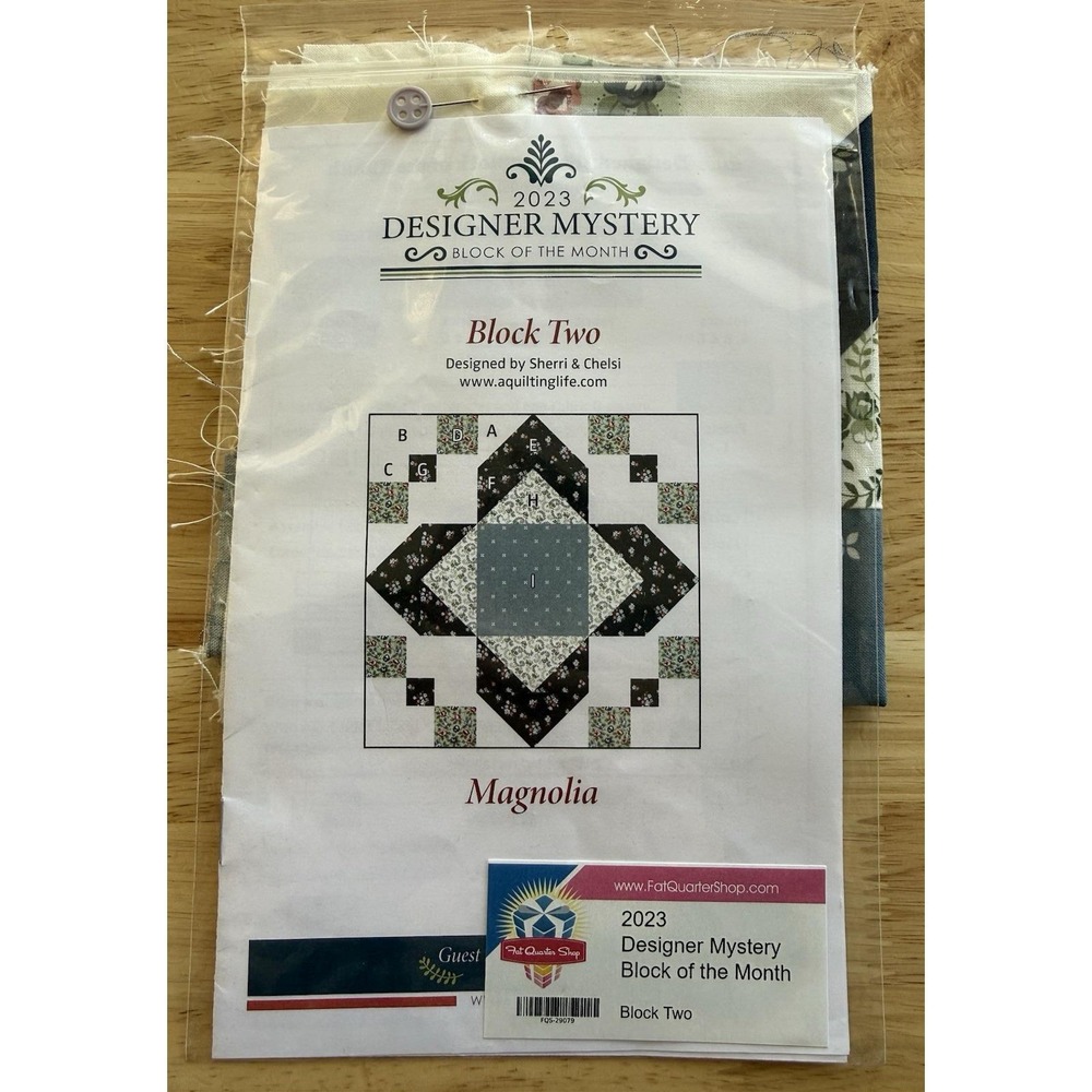 MAGNOLIA ~ Fat Quarter Shop 2023 Designer Mystery BOM 2 Pattern & Pre Made Block
